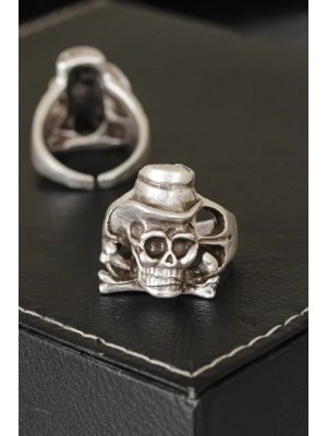 Kuru Kafa Tasarımlı Eskitme Gümüş Renkli Ayarlamalı Model Erkek Yüzük