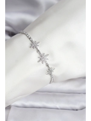 Kutup Yıldızı Model Zirkon Taşlı Gümüş Renk Su Yolu Kadın Bileklik