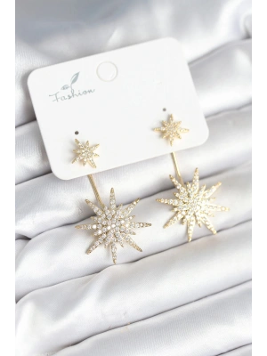 Kutup Yıldızı Model Zirkon Taşlı Pirinç Kadın Küpe