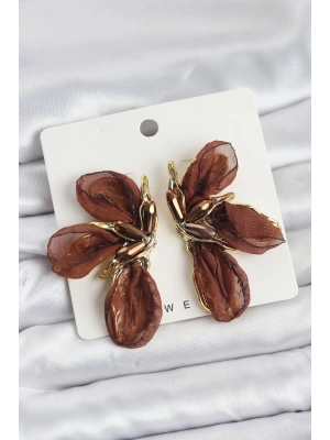 Lotus Model Kahverengi Renk Tüllü Kadın Küpe