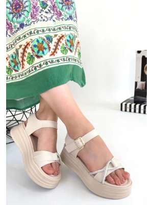 Luno Bej Cilt Kemerli Sandalet