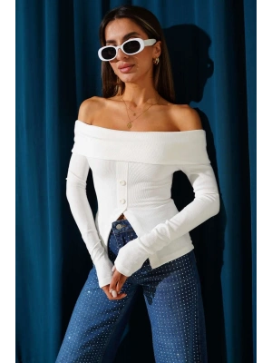 Madonna Yaka Düğmeli Bluz Beyaz t4329