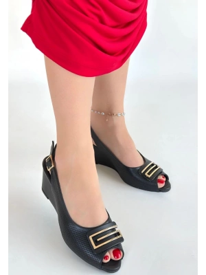 Mamba Siyah Cilt Dolgu Topuk Ayakkabı