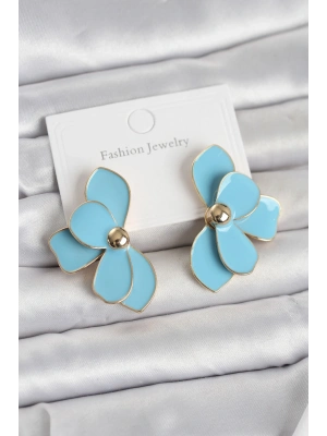 Mavi Mineli Lotus Model Pirinç Kadın Küpe