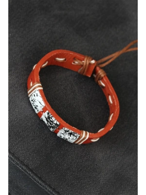 Mermer Taşlı Kahverengi Deri Erkek Bileklik