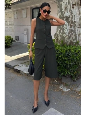 Midi Şortlu Ve Yelekli Viscon Takım 10167