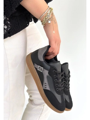 Mier Siyah Cilt Bağcıklı Spor Ayakkabı