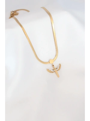 Mikail Figür Zirkon Taş Detay Gold Renk Çelik İtalyan Zincir Kadın Kolye