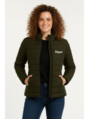 Mikro Su İtici Kapitone Baskılı Astarlı Fermuarlı Bomber Mont - Haki