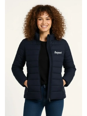 Mikro Su İtici Kapitone Baskılı Astarlı Fermuarlı Bomber Mont - Lacivert