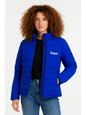 Mikro Su İtici Kapitone Baskılı Astarlı Fermuarlı Bomber Mont - Saks Mavisi