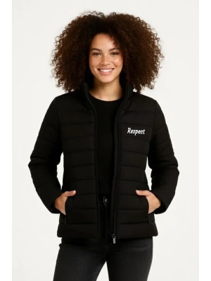 Mikro Su İtici Kapitone Baskılı Astarlı Fermuarlı Bomber Mont - Siyah