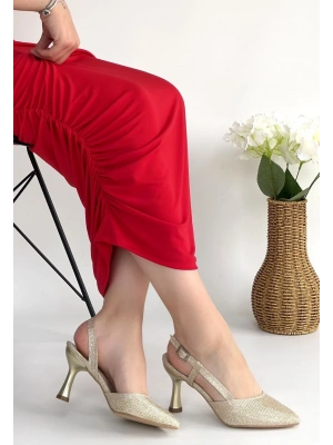 Minde Gold Cilt Simli Topuklu Ayakkabı