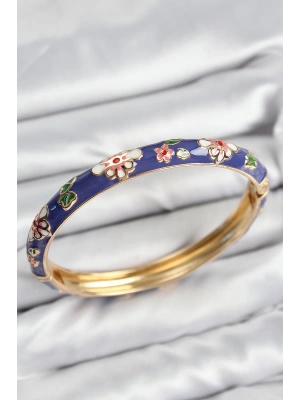 Mineli Pirinç Mor Çiçek Motifli Gold Kadın Kelepçe