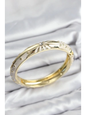 Mineli Pirinç Zirkon Taşlı Bej Desen Motifli Gold Kadın Kelepçe