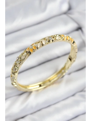 Mineli Pirinç Zirkon Taşlı Sarı Krem Çiçek Motifli Gold Kadın Kelepçe