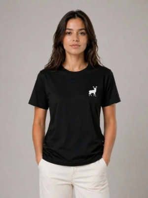 Minimal Geyik Logolu Tişört Bisiklet Yaka Kısa Kol Yazlık T-Shirt - Siyah