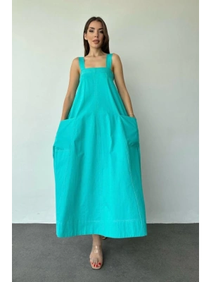 Mint Askılı Cepli Elbise