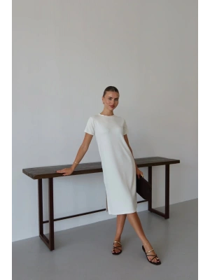 Modal yırtmaçlı elbise beyaz pt