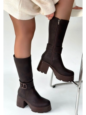 Moki Kahverengi Nubuk Topuklu Çizme