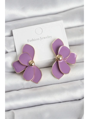 Mor Mineli Lotus Model Pirinç Kadın Küpe