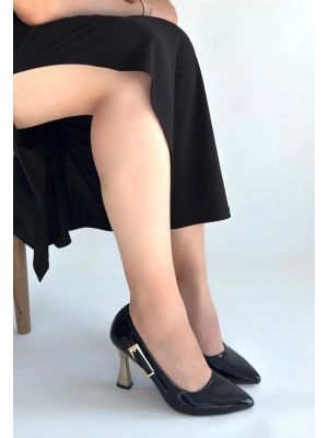 Motya Siyah Rugan Topuklu Ayakkabı