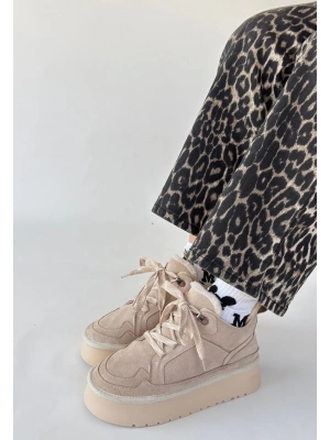 Muden Bej Süet Bağcıklı Bot