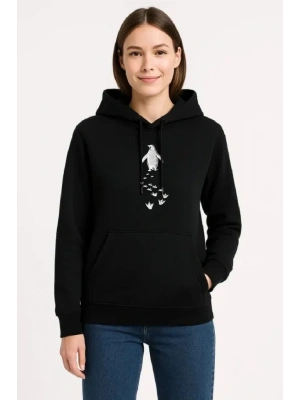Nihilist Penguen Temalı Oversize Kapüşonlu Sweatshirt - Siyah