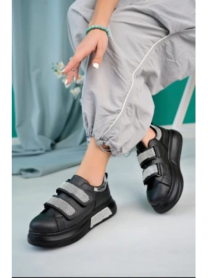 Nino Siyah Cilt Cırt Cırtlı Spor Ayakkabı