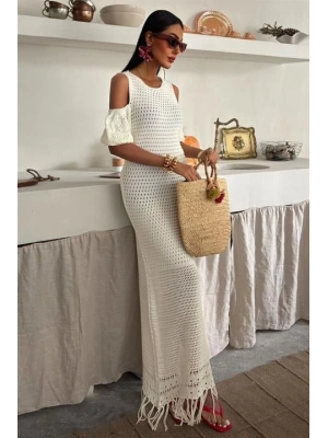 Omuz Detaylı Etek Ücü Püsküllü Triko Elbise 2862