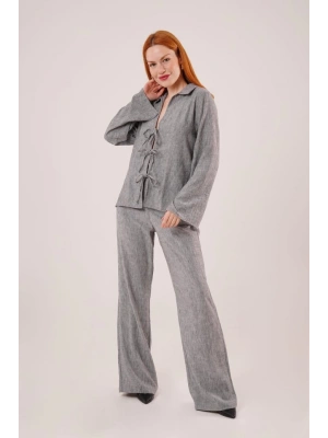 Ön Bağlama Detaylı Pantolon Ve Gömlek Antrasit İkili Takım