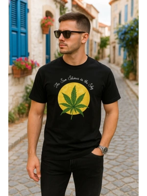 Ön Ve Arka Baskılı Oversize Bisiklet Yaka T-shirt- Siyah