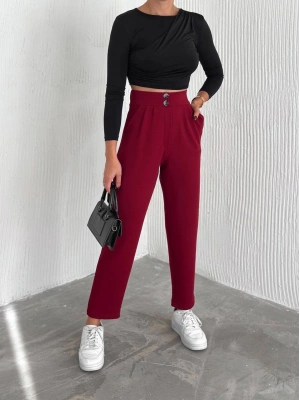 örme krep pantolon çift düğmeli