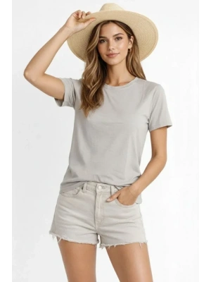 Osy Modal Yumuşak Dokulu Kumaş Bisiklet Yaka T-shirt - Gri