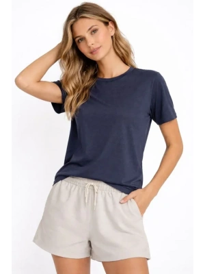 Osy Modal Yumuşak Dokulu Kumaş Bisiklet Yaka T-shirt - İndigo