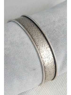 Otantik Gümüş Renk Motif İşleme Detay Plaka Erkek Bileklik