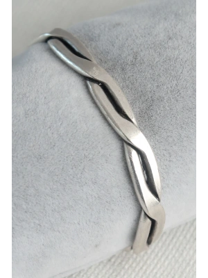 Otantik Gümüş Renk Motif İşleme Plaka Erkek Bileklik