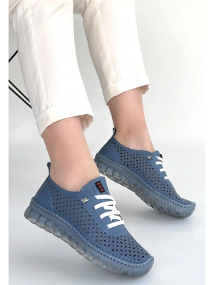 Otja Mavi Deri Lazerli Bağcıklı Spor Ayakkabı