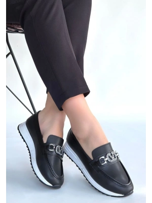 Otra Siyah Cilt Babet Ayakkabı