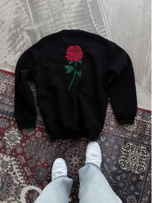 Oversize Üç İplik Bisiklet Yaka Baskılı SweatShirt - Siyah