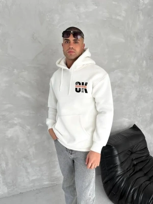 Oversize Üç İplik Kapüşonlu SweatShirt - Beyaz