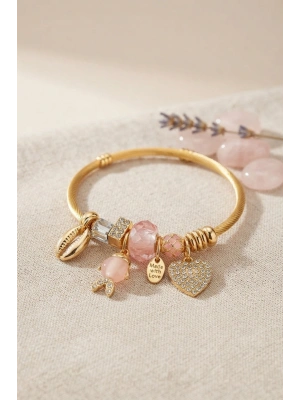 Pembe Balık Model Gold Renk Charmlı Bileklik