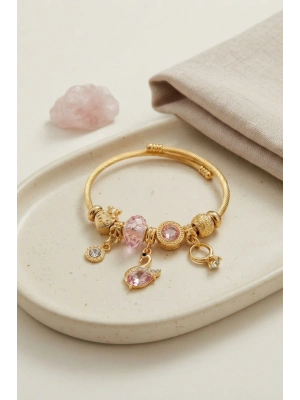 Pembe Swan Model Gold Renk Charmlı Bileklik