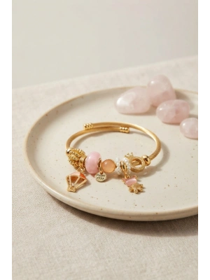 Pembe Uçan Model Charmlı Gold Renk Bileklik