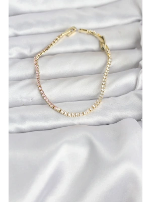 Pembe ve Beyaz Zirkon Taşlı Gold Renk Su Yolu Kadın Bileklik