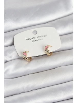 Pembe Yunus Balığı Model Gold Renk Pirinç Çocuk Küpe