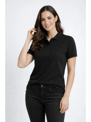 Pike Kumaş Düğmeli Yaka Regular Rahat Günlük Kısa Kol Tişört T-shirt - Siyah