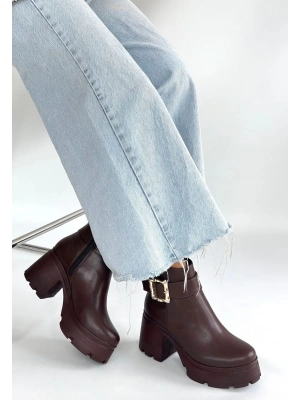 Pinma Kahverengi Cilt Topuklu Bot