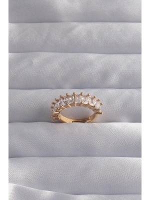 Pirinç Ayarlamalı Gold Renk Baget Taşlı Su Yolu Yüzük