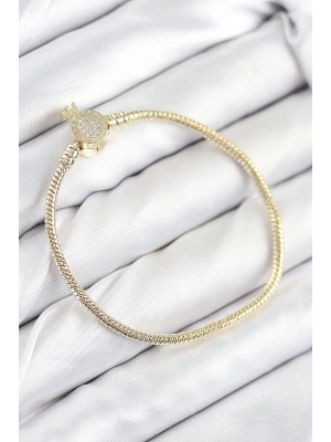Pirinç Charm Zirkon Taşlı Taç Model Gold Renk Kadın Bileklik